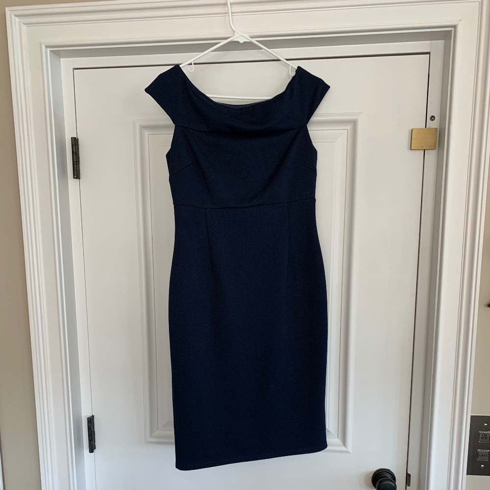 Adrianna Papell Womens Off the Shoulder Navy Dress